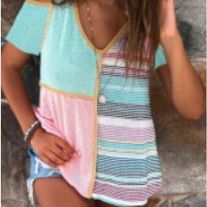 Colorful Striped V-Neck Top